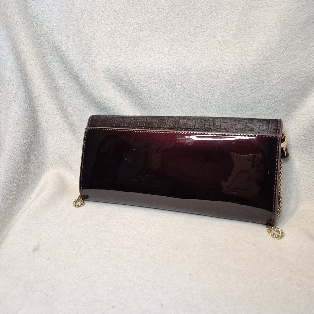 Patent Leather & Embossed Calfhair Evening Bag/ Clutch - Port Wine / Oxblood - Picture 4 of 8